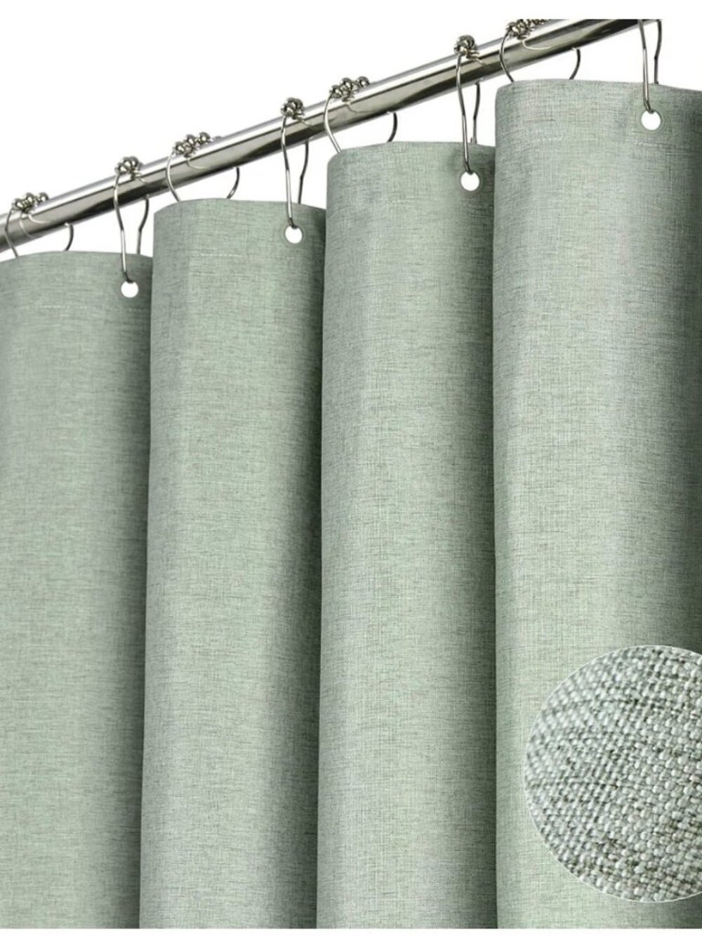 Shower Curtain Linen Textured Cloth Fabric Waterproof Sage Green 108 x 72
